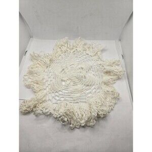 Vintage Hand Crocheted Lg. Round Doily, Ruffled Edges, White